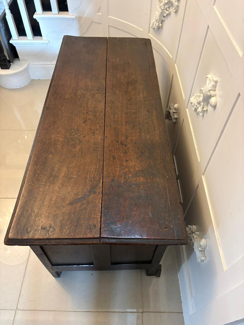 Antique 17th Century Carved Oak Coffer Chest Blanket Box With Original Candle Box - Image 11